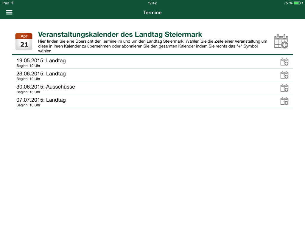 Landtag Steiermark App - Termin Übersicht